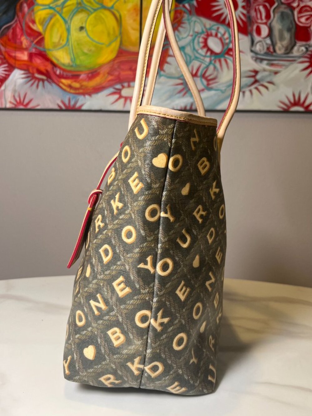 Dooney & Bourke Signature Heart Y2K Canvas Leather Tote - Picture 5 of 15